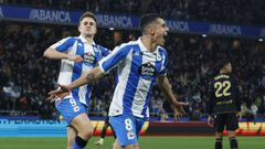 Barbero y Villares festejan el gol que el lucense marc al Castelln