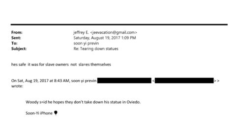 Intercambio de correos electr�nicos entre Jeffrey Epstein y Soon-Yi Previn en relaci�n a la estatua de Woody Allen en Oviedo