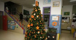 El colegio est� decorado con adornos naranja<span lang= es-es > </span>