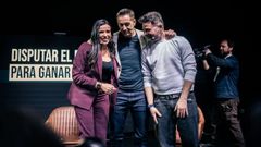 La periodista Sarah Santaolalla, Emilio Delgado (M�s Madrid) y Gabriel Rufi�n durante un foro sobre el futuro de la izquierda.