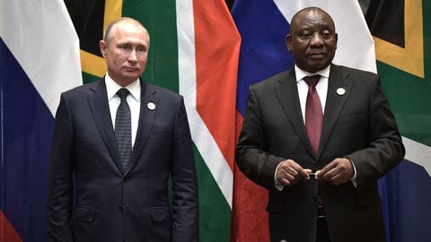 El presidente de Rusia, Vladimir Putin, en una reuni�n con su hom�logo sudafricano, Cyril Ramaphosa.