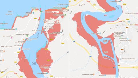 Imgenes con la superficie en riesgo en San Juan de la Arena y Soto del Barco