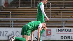 Golo y Nano se lamentan en el partido del Racing de Ferrol en Burgos