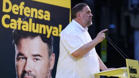 Oriol Junqueras, lder de ERC, en un acto de campaa en el barrio de Grcia de Barcelona.