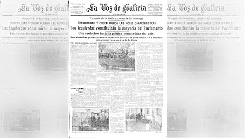 Primera p�gina de La Voz de Galicia del 18 de febrero de 1936 con los resultados electorales.