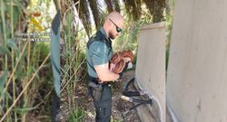 Un agente de la Guardia Civil, con el reci�n nacido en brazos