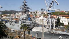 Imagen de archivo de una fragata en reparaci�n en el dique de Navantia Ferrol