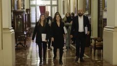 Inés Rey, en el centro, a su llegada al pleno junto al resto de concejales del PSOE