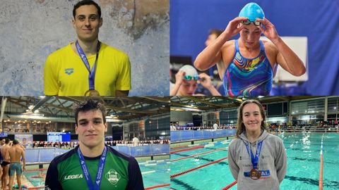 Miguel Martínez, Carla Carrón, Mario Méndez y Paula Otero, en el último nacional de piscina corta