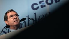 El presidente de la CEOE, Antonio Garamendi, en su intervenci�n ante la asamblea general de la organizaci�n.