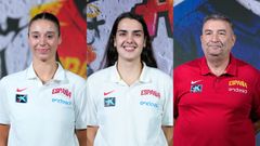 Raquel Carrera, Paula Ginzo y Miguel M�ndez, durante la presentaci�n de la lista de 12 jugadoras para el Mundial.