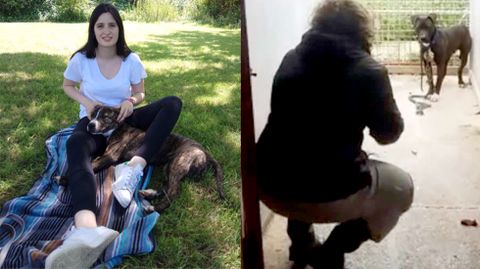 A la izquierda, �Quimera�, en el regazo de Alba Gonz�lez, voluntaria de BeneCane. A la derecha, Alba Palacios, con Antonio.
