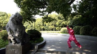 Una mujer practica taich� en uno de los jardines del lago del Oeste de la ciudad de Hangzhou, capital la provincia china de Zhejiang. 
