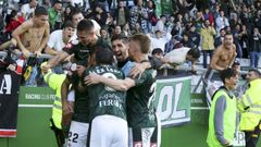 Celebracin del gol que anot el Racing en el partido ante el Crdoba en A Malata.