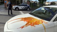 Roc�an con l�quido abrasivo varios coches aparcados en la calle Os Olmos