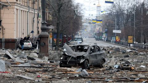 La ciudad de Jrkov, destruida por los bombardeos rusos