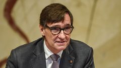 El presidente de la Generalitat, Salvador Illa, durante una reuni�n del Consell Executiu extraordinario, en el Palau de la Generalitat.