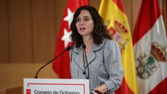 La presidenta de la Comunidad de Madrid, Isabel D�az Ayuso, durante la rueda de prensa posterior a la reuni�n del Consejo de Gobierno, en el Ayuntamiento de San Sebasti�n de los Reyes, a 28 de enero del 2026, en Madrid (Espa�a). 
