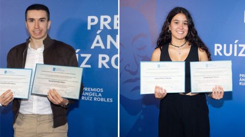 El barcelons DavidPortillo, que se gradu en ADE, y la ourensanaSabela Prez, que cursa el doble grado de Educacin Infantil y Primaria,recibieron el Premio ngela Ruiz Robles con el que se premia la excelencia universitaria.