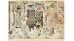 Escena callejera 
de la famosa avenida berlinesa de �Kurf�rstendamm� (1925), en una acuarela sobre papel obra del pintor alem�n George Grosz (1893-1959)