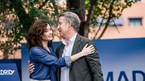 Feijoo y Ayuso, en la ma�ana de este s�bado durante la apertura del curso pol�tico en Madrid.