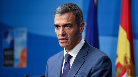 El presidente del Gobierno, Pedro Snchez, en la rueda de prensa tras la cumbre de la OTAN en La Haya.