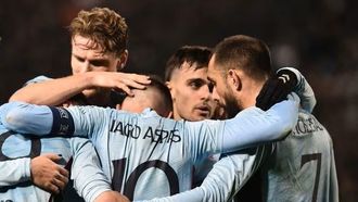 Los jugadores del Celta, celebrando uno de los goles del equipo ante el PAOK.