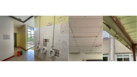Algunos de los desperfectos que tiene el instituto. El PSOE denuncia filtraciones y problemas de deterioro en varias zonas.