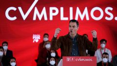 El presidente del Gobierno, Pedro S�nchez, ayer en un mitin del PSOE en Gij�n.