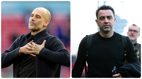 Pep Guardiola y Xavi Hernndez.Pep Guardiola, tcnico del Manchester City, y Xavi Hernndez, entrenador del Barcelona