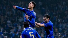 Ilyas Chaira, Vi�as y Reina celebran el 1-1 ante el Villarreal