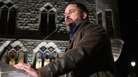 El presidente de Vox, Santiago Abascal, durante un reciente acto electoral en Le�n.