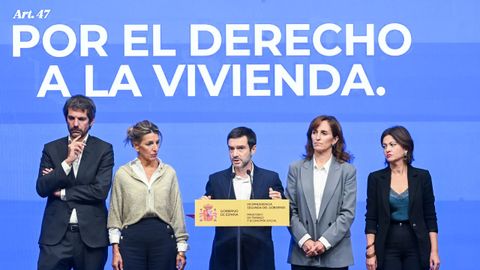 La c�pula de Sumar en el Gobierno present�, en solitario y en paralelo a los ministros socialistas, el segundo decreto de vivienda