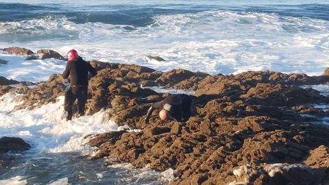 Percebeiros mariscando en A Punta da Cruz