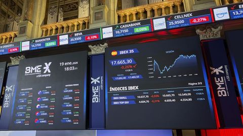 Panel informativo en la Bolsa de Madrid