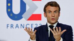 Emmanuel Macron, durante su comparecencia de este jueves en Par�s