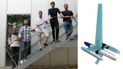 Carlos de Troya y Boris Carballo (tercero y cuarto, por la izquierda) con otros miembros del equipo que ultima el dron ecol�gico marino, a la derecha