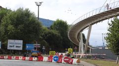 Salida hacia la carretera Alta del Puerto en la glorieta del Acceso Norte, cortada por las obras y con la se�alizaci�n�del desv�o.
