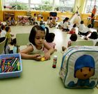 Ludoteca de verano en el colegio de Campolongo, en Pontevedra. 