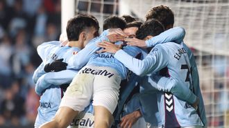 Los jugadores del Celta, celebrando uno de los goles ante el Mallorca.