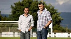 El presidente del Estradense, Afonso, y el t�cnico, Insua, en la presentaci�n en julio de 2011.