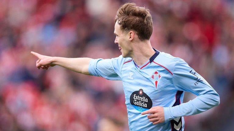 Williot Swedberg, celebrando el gol que abri� el marcador en el Athletic-Celta del domingo.