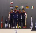 Los tres ourensanos, con la entrenadora Isaura Hermida.