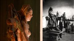 A escultura �A santa� (1926), xa na exposici�n permanente do museo Zorrilla de Montevideo. � dereita, o escultor traballando na peza �O tesouro� no seu obradoiro compostel�n nas hortas de Caramoni�a.