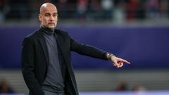 Pep Guardiola durante un partido de Champions League con el Manchester City.