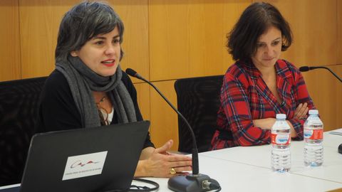 Sonia Puente Land�zuri, decana del Colegio Oficial de Arquitectos de Asturias y Almudena Cueto, directora del Instituto Asturiano de la Mujer.