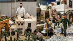 Javier Medina, junto a un Bel�n lleno de detalles muy ferrolanos. 