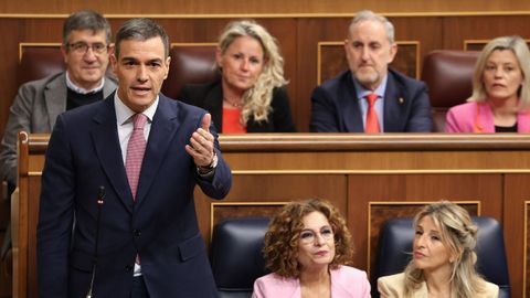 El presidente del Gobierno, Pedro Sánchez, interviene durante la sesión de control al Gobierno en el Congreso.