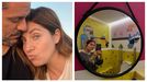 Leire Martínez, a la izquierda con su marido Miguel Sueiras; y a la derecha en un bar con decoración ferrolana
