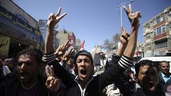 Manifestantes yemen�es en la ciudad de Taiz